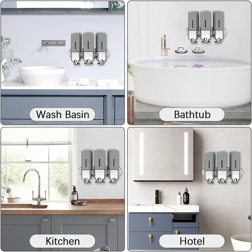 3 x 500ml per Cup Wall Mounted Manual Soap Dispenser for Home, Bath, Kitchen, Hotels, Restaurants. Shower and Lotion
