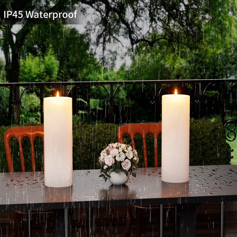 12" x 4" Large Outdoor Candle with Remote Timer Waterproof White 1 Pack | Battery Operated Flameless Pillar Candle