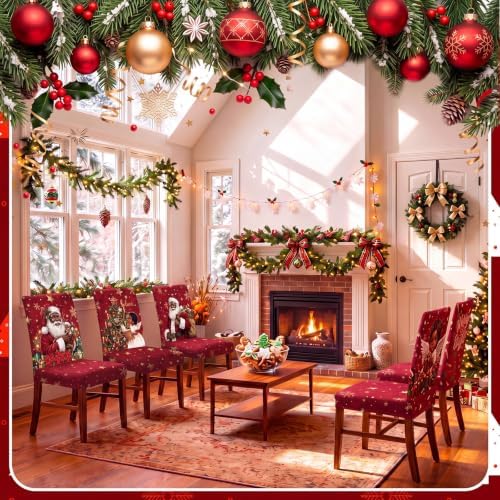 Moukeren 6 Pcs Christmas African American Dining Chair Covers