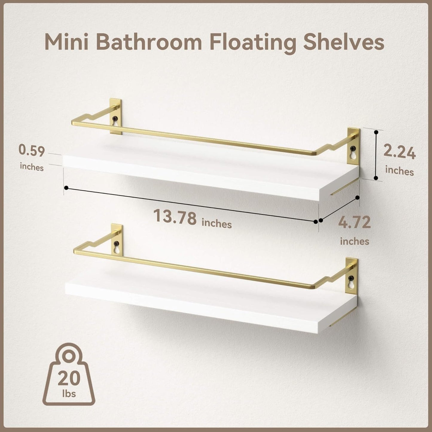 RICHER HOUSE Floating Shelves Bathroom, Small Wall Shelf Over Toilet 2 Set | Wall Mounted Shelves Decor for Bathroom