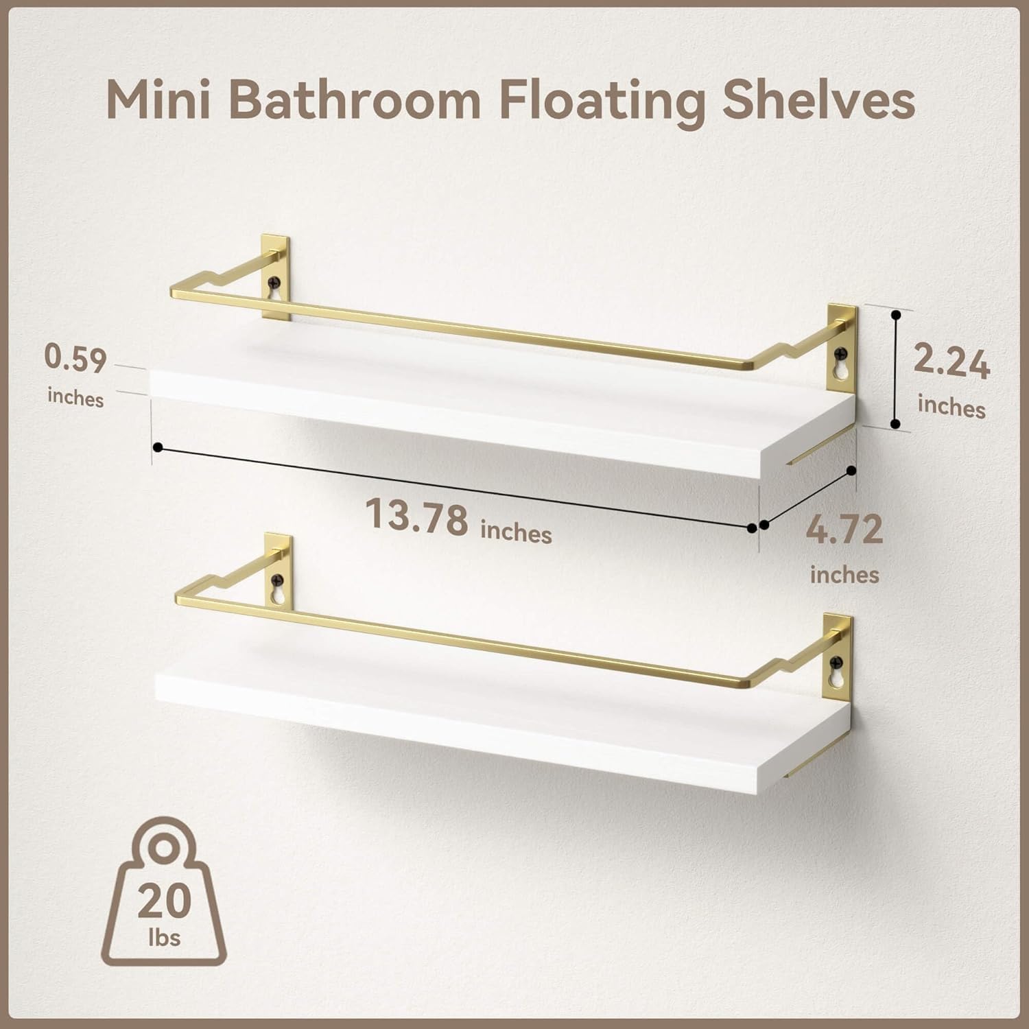 RICHER HOUSE Floating Shelves Bathroom, Small Wall Shelf Over Toilet 2 Set | Wall Mounted Shelves Decor for Bathroom