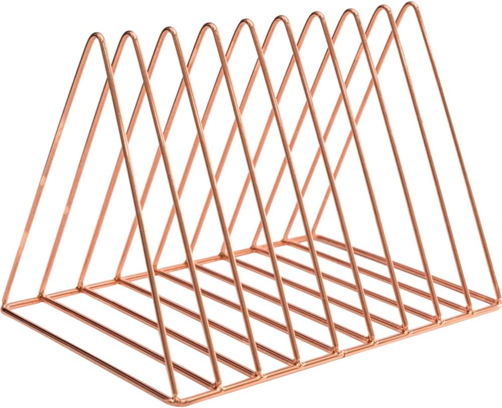 Sooyee 2 Pack Rose Gold Magazine Holder, 9 Slot Desktop File Sorter | Record Holder, Book Album Display Rack, Desktop