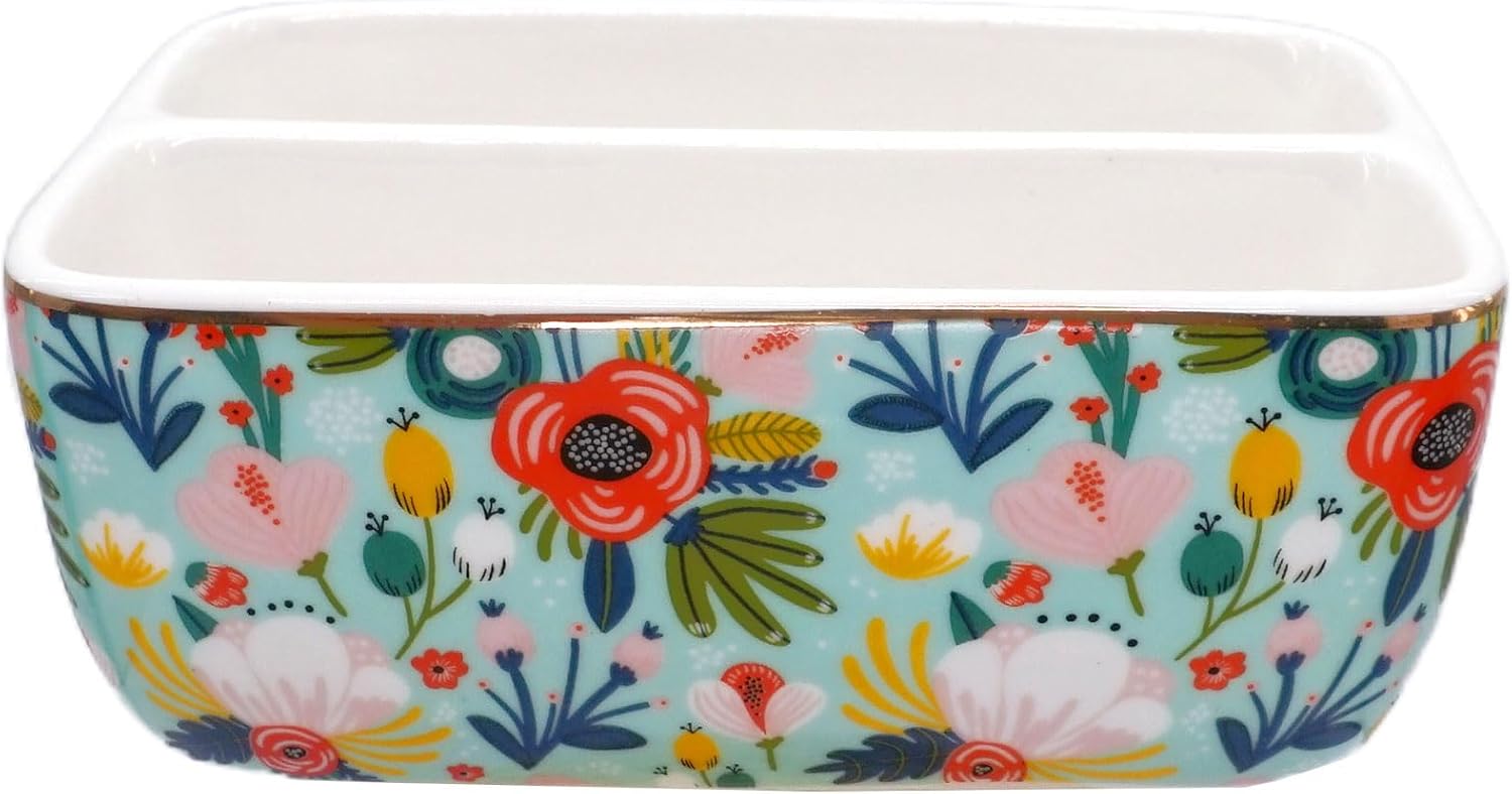 2 Compartments Ceramic Sponge Holder / Mint Green