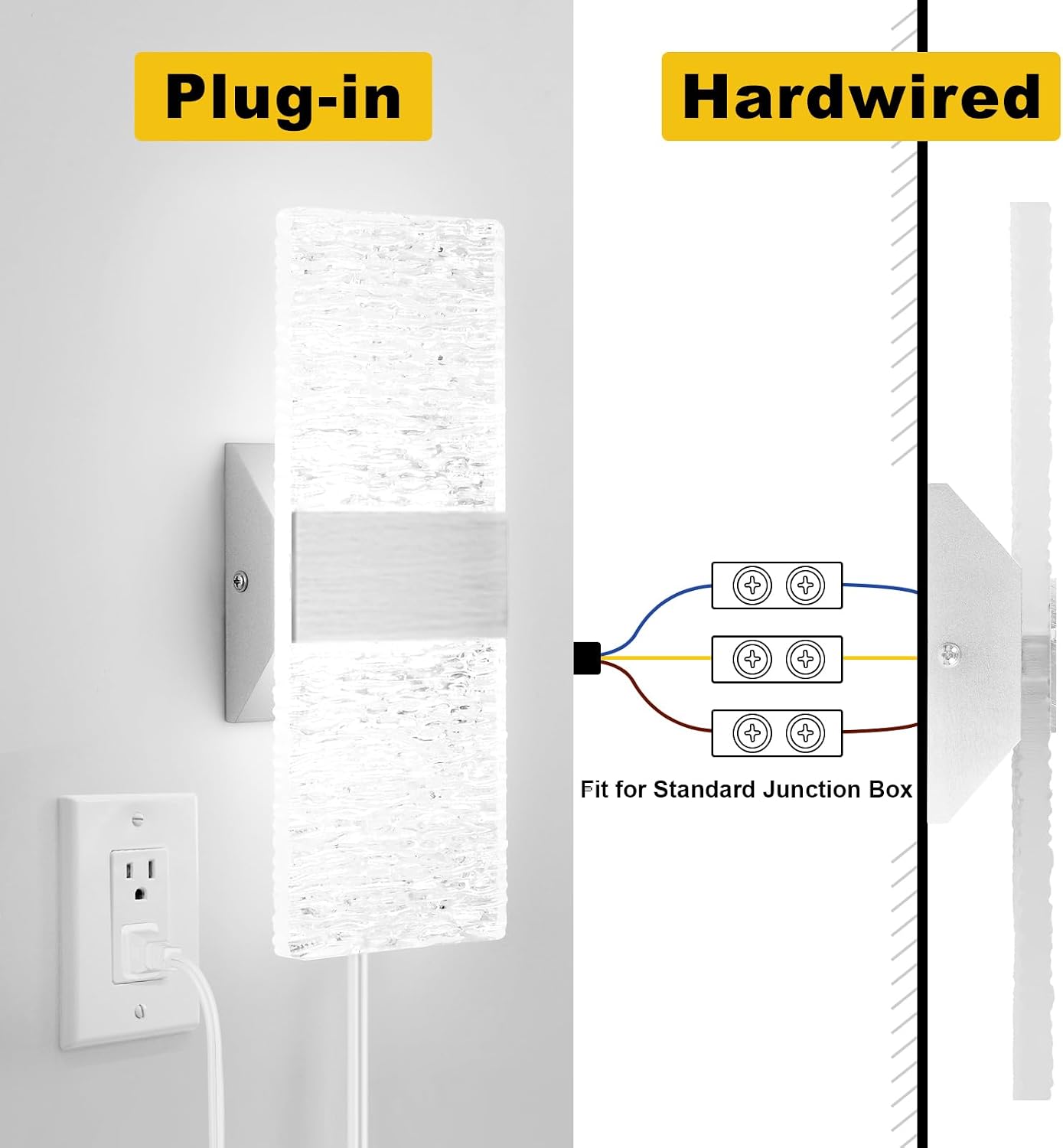 GOODATE Plug in Wall Sconces with Adjustable 3000K-6500K Colors & 10%-100% Brightness, Sconces Wall Decor Set of 2 with