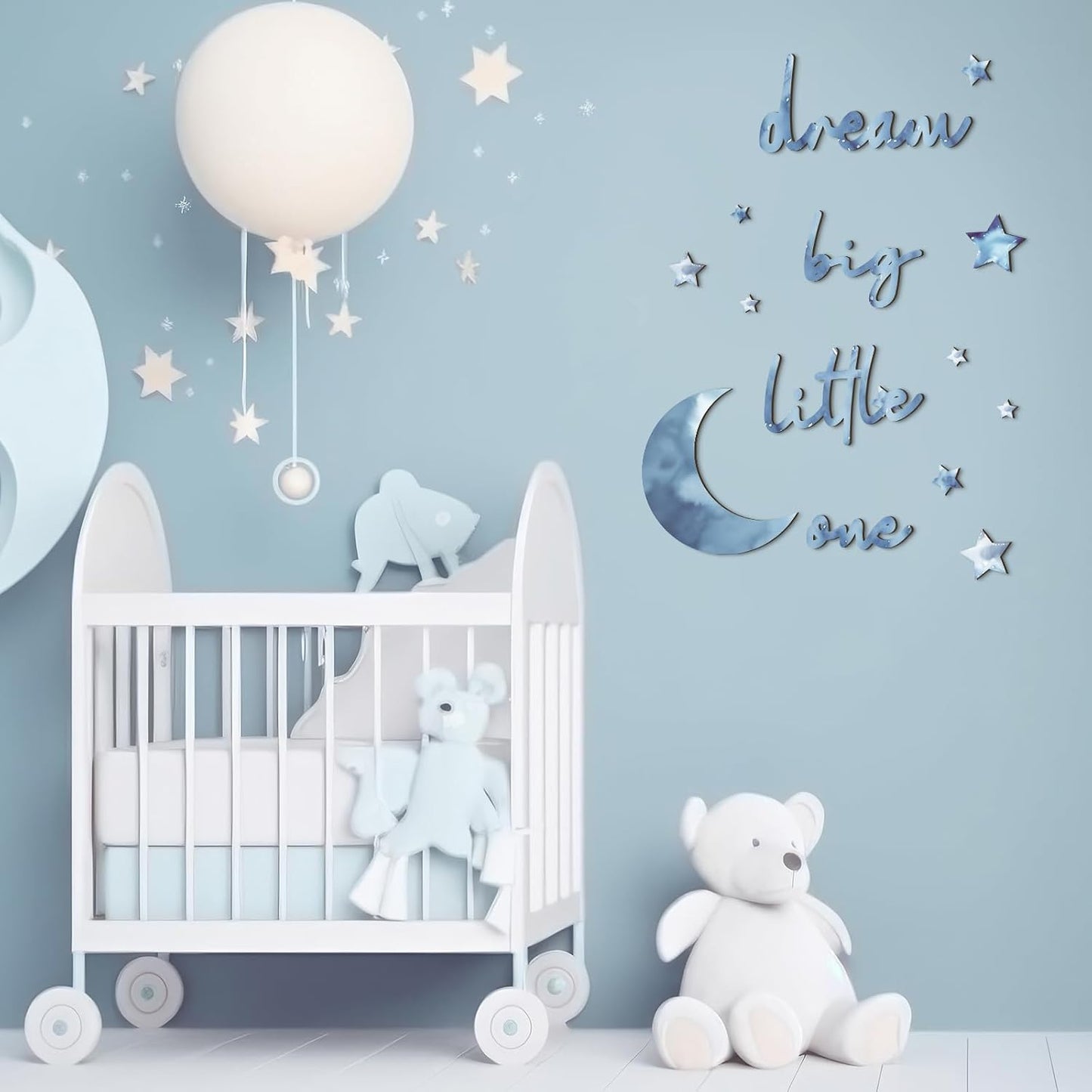 Moon and Stars Nursery Decor Dream Big Little One Wall Decor Boho Neutral / Blue / Set of 15