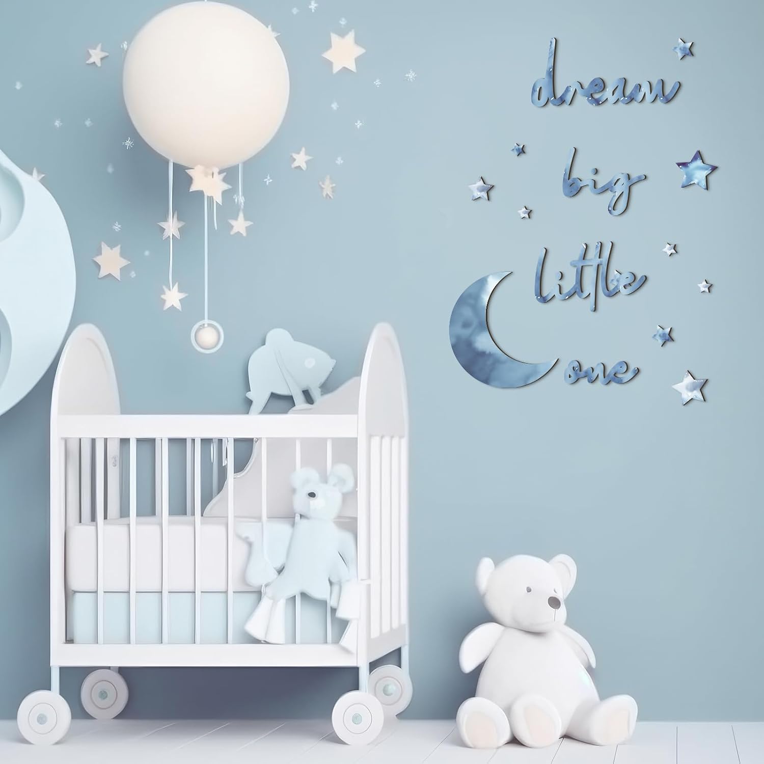Moon and Stars Nursery Decor Dream Big Little One Wall Decor Boho Neutral / Blue / Set of 15