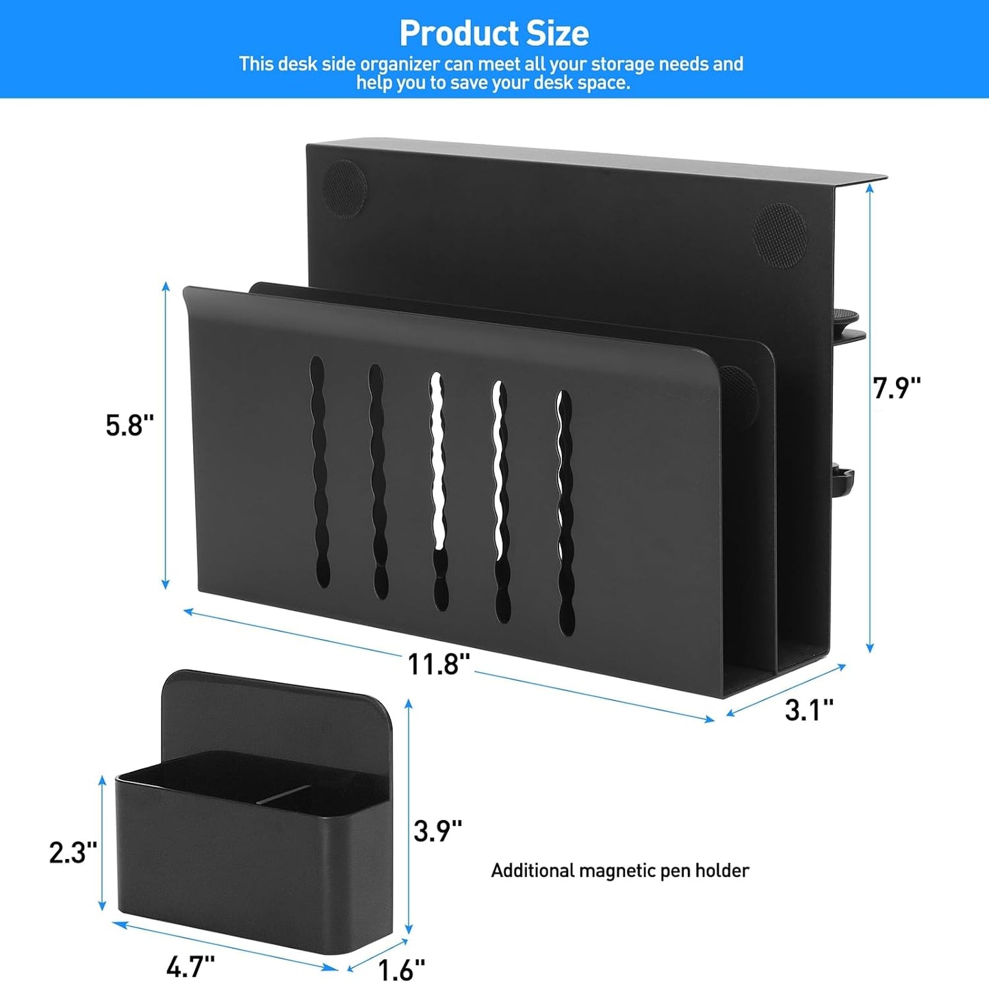 MAXECHO Desk Side Storage, Under Desk Laptop Mount, Table Side Hanging File Organizer, No Drill Clamp On Cable