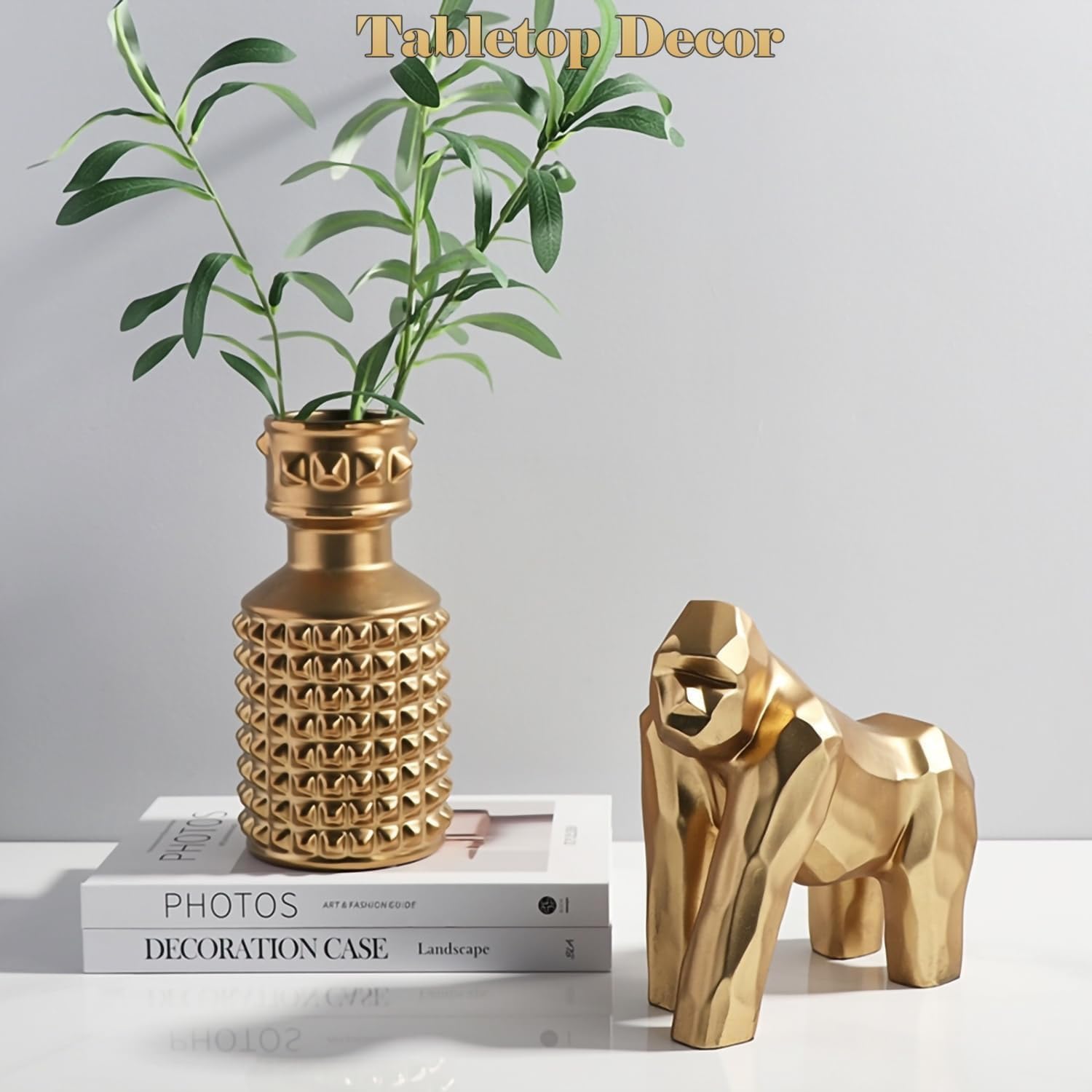 Golden Gorilla Statue / Abstract Art Resin Sculpture