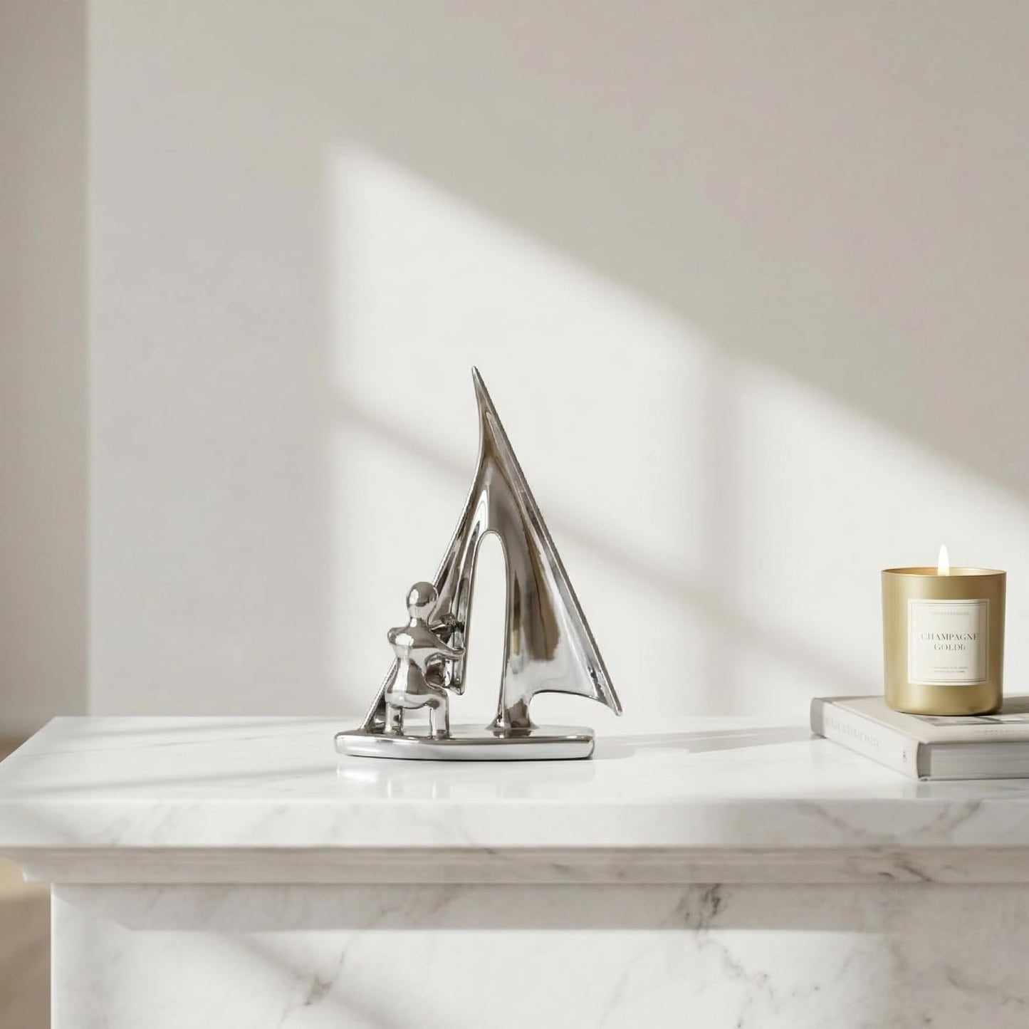 Ceramic Statue Home Decor Abstract Sailing Boat Sculpture Modern Aesthetic Decorative / Silver