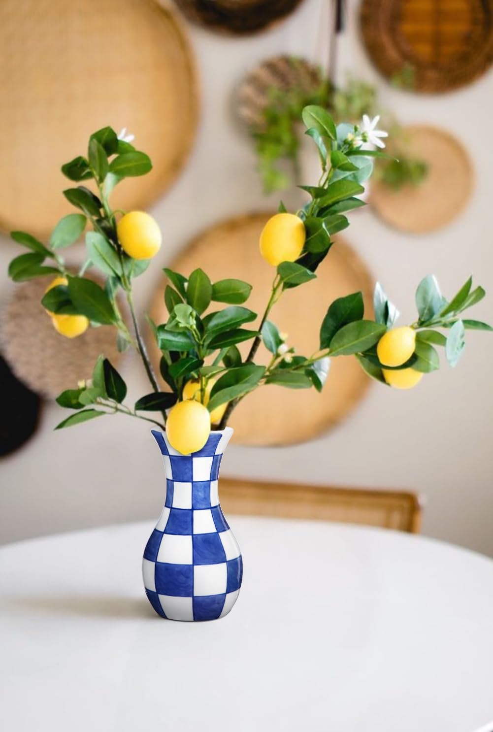 Bud Ceramic Flower Vase / # Plain Texture / Blue / 6 Inch / Set of 2