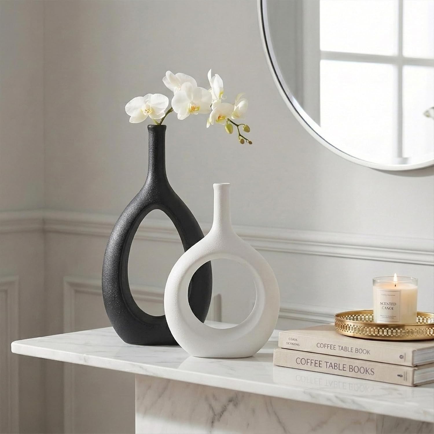 Boho Circle Vase / Big Black Little White / Set of 2
