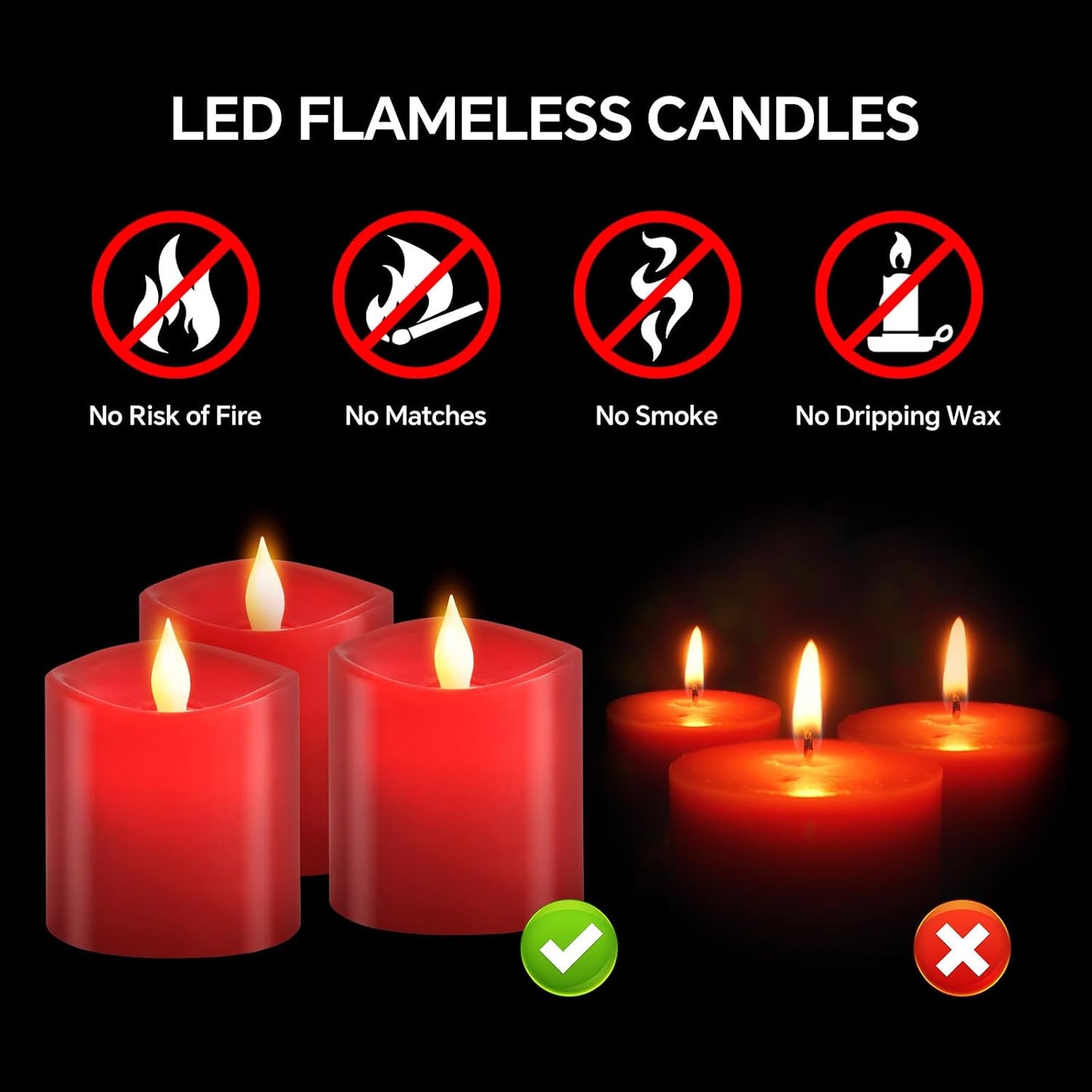 3x3 Flickering Flameless Candles Set of 3, LED Battery Candles,with Timer, 3 inch Flameless Candles with Remote, for
