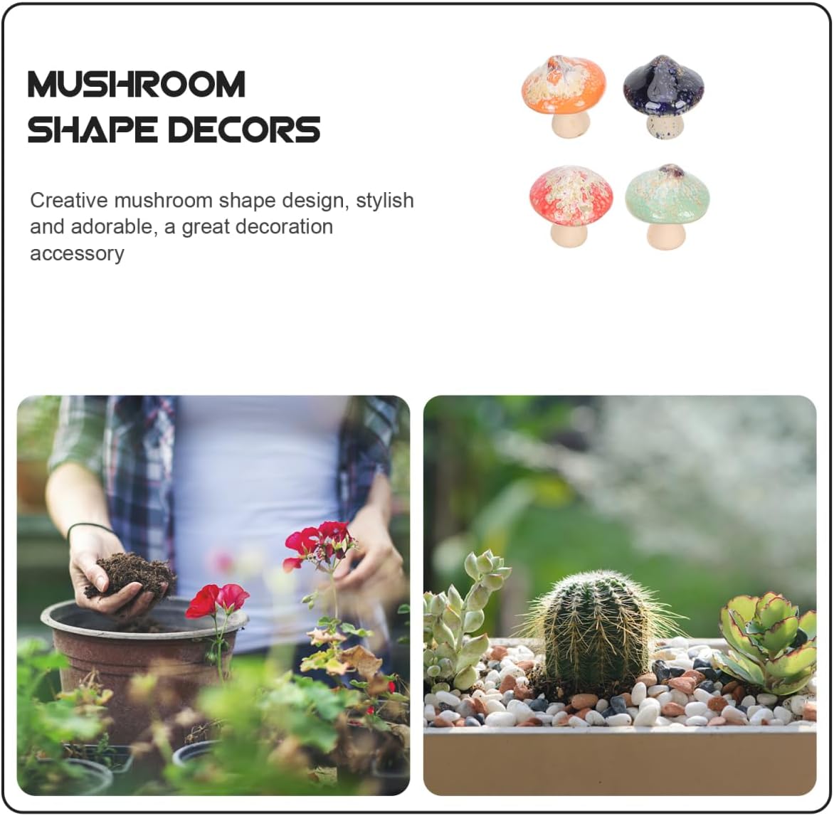 Ceramic Mushroom Garden Decor Kiln Transformed Mushroom Figurines / Set of 4