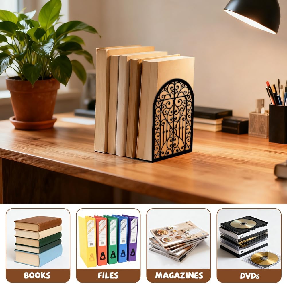 Metal Bookends / Modern Decorative Heavy Duty Study Book Ends Stoppers / Baroque Style Windows