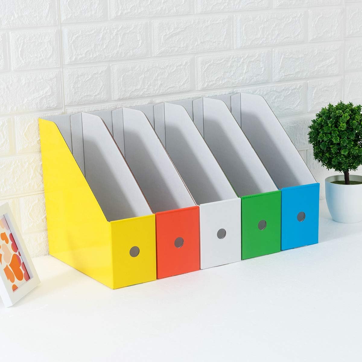 Foldable Desk File Holder Organizer Sturdy Cardboard Magazine Storage Box Document Rack with Blank Label Stickers for