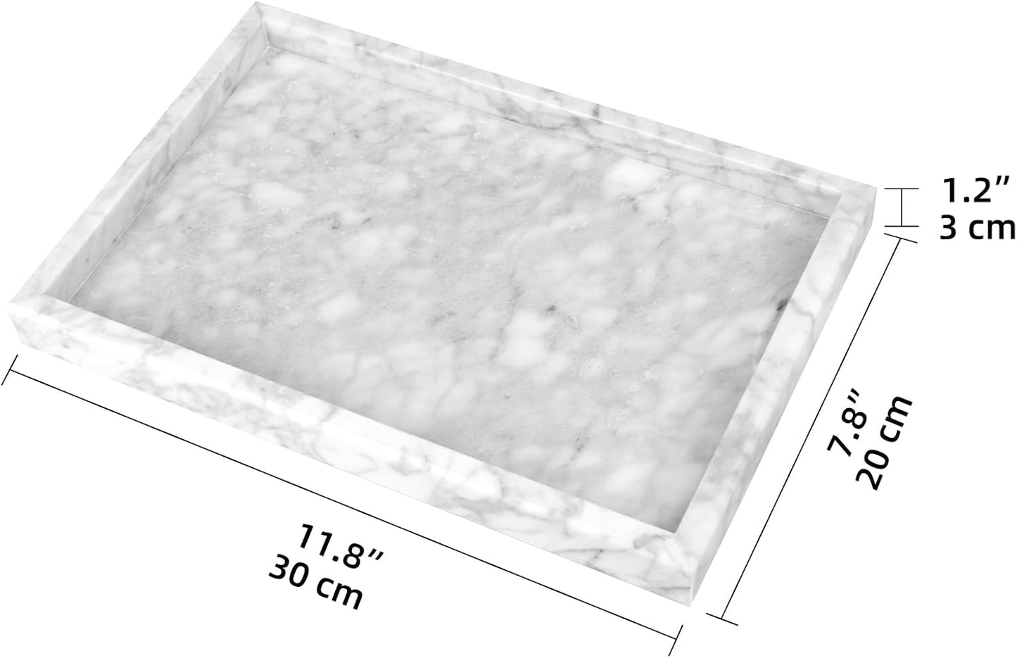 Marble Bathroom Vanity Tray / Carrara White / 12 x 8 x 1.2
