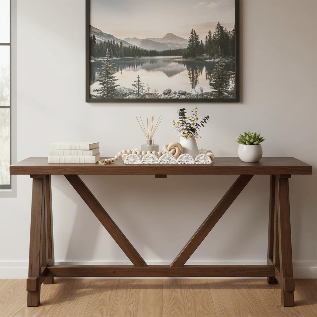 Scalloped Decorative Tray w/Wood Handle for Counter / Cream / 13 x 6.3 x 1.6