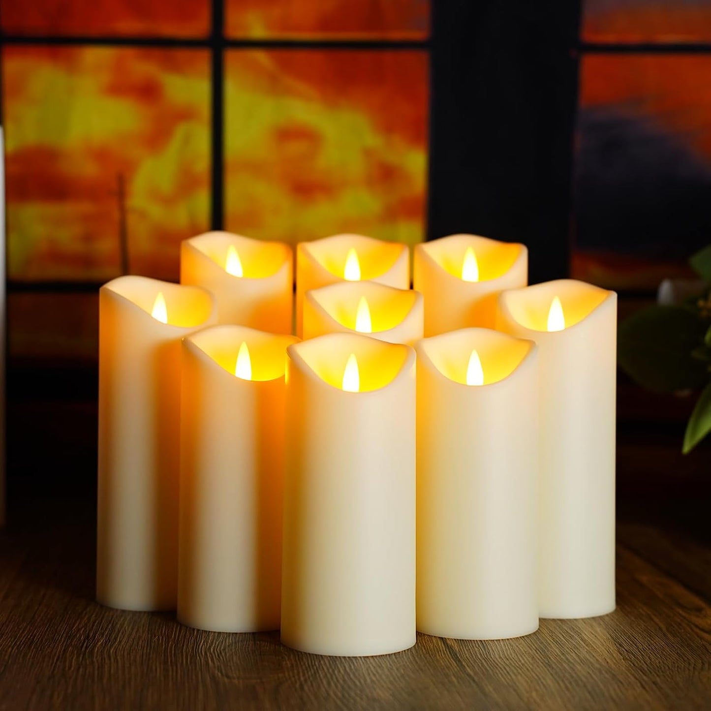 kakoya Flickering Flameless Candles, Battery Operated Acrylic LED Pillar Candles with Remote Control and Timer,Set of 9