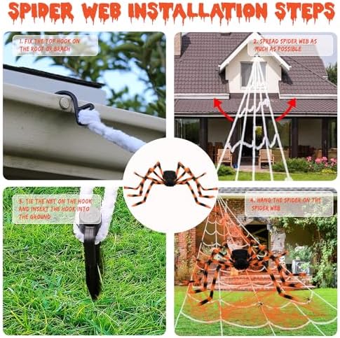 Halloween Decorations, 200" Triangular Spider Web +59" Giant Spider