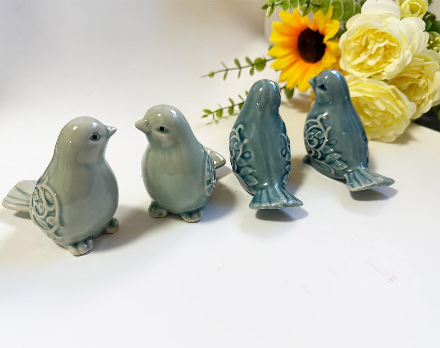 Pair of Ceramic Bird Figurines / Green