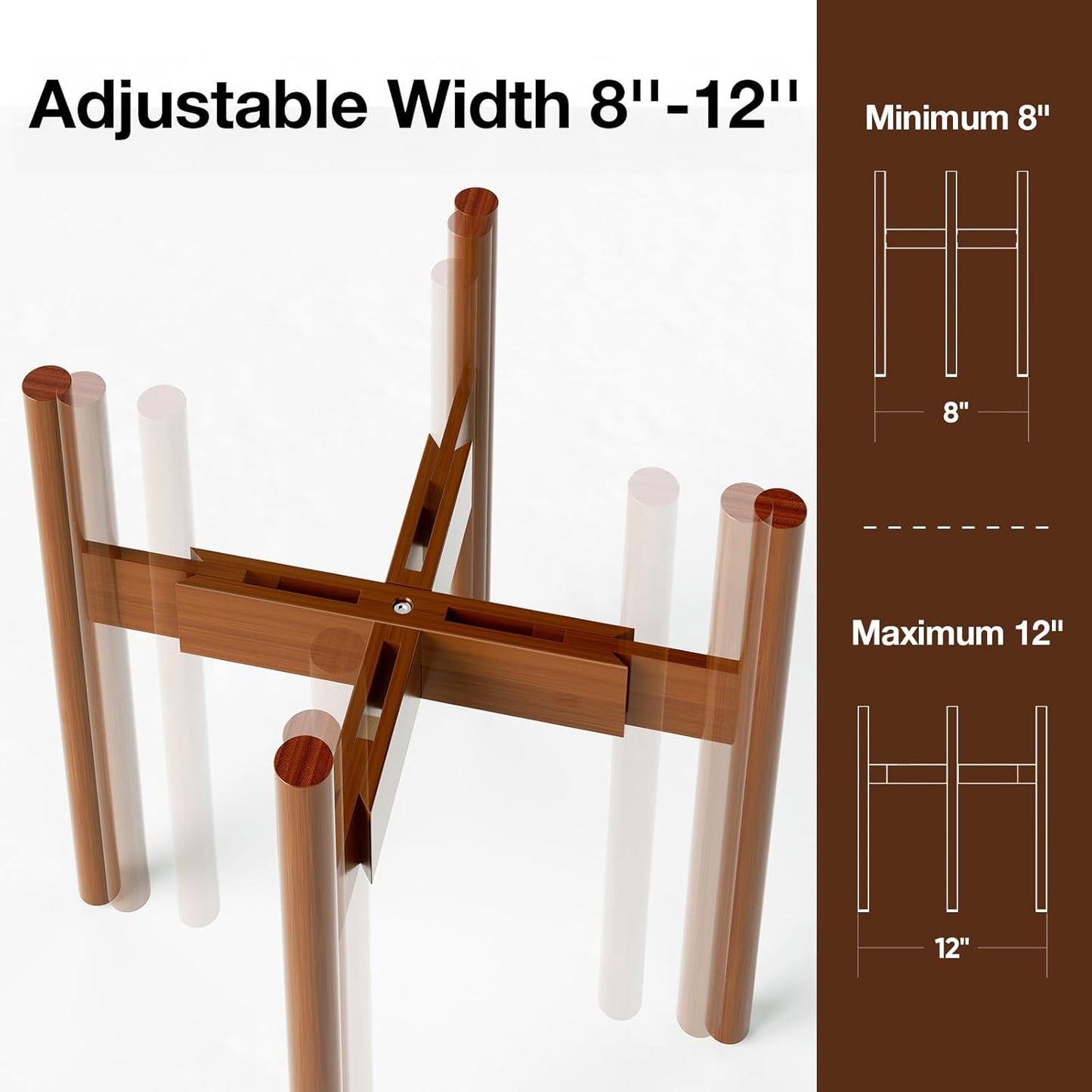 MUDEELA Plant Stand for Indoor, Bamboo Material, Dark Brown, 14.5 Inch Tall | Adjustable Width Fits 8-12 Inch Pot