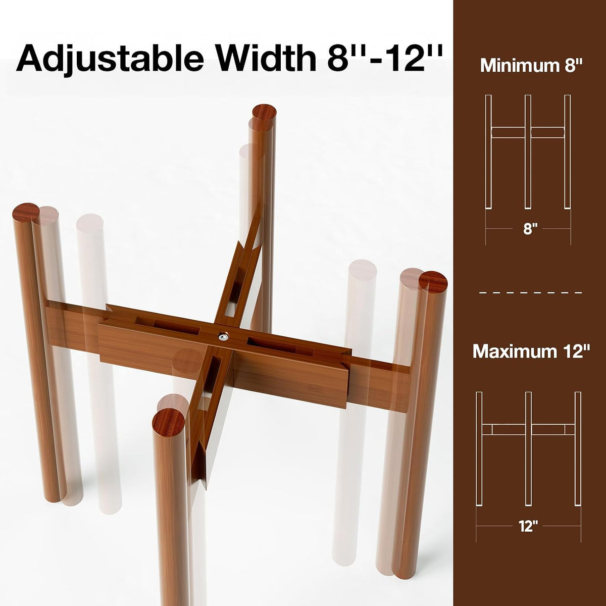 MUDEELA Plant Stand for Indoor, Bamboo Material, Dark Brown, 14.5 Inch Tall | Adjustable Width Fits 8-12 Inch Pot