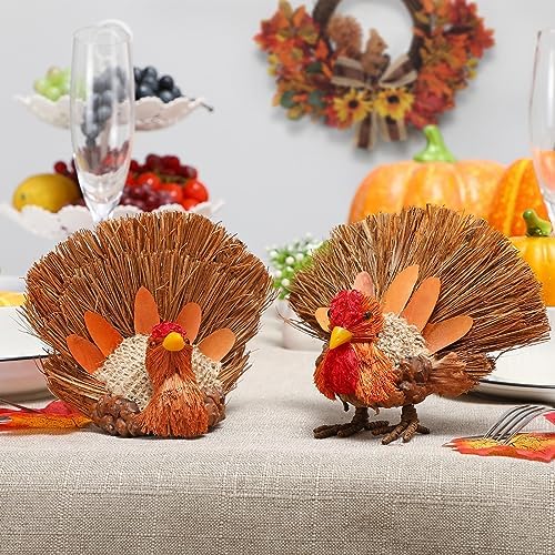 2PCS Thanksgiving Turkey Decor – Natural Material for Table Indoor Home