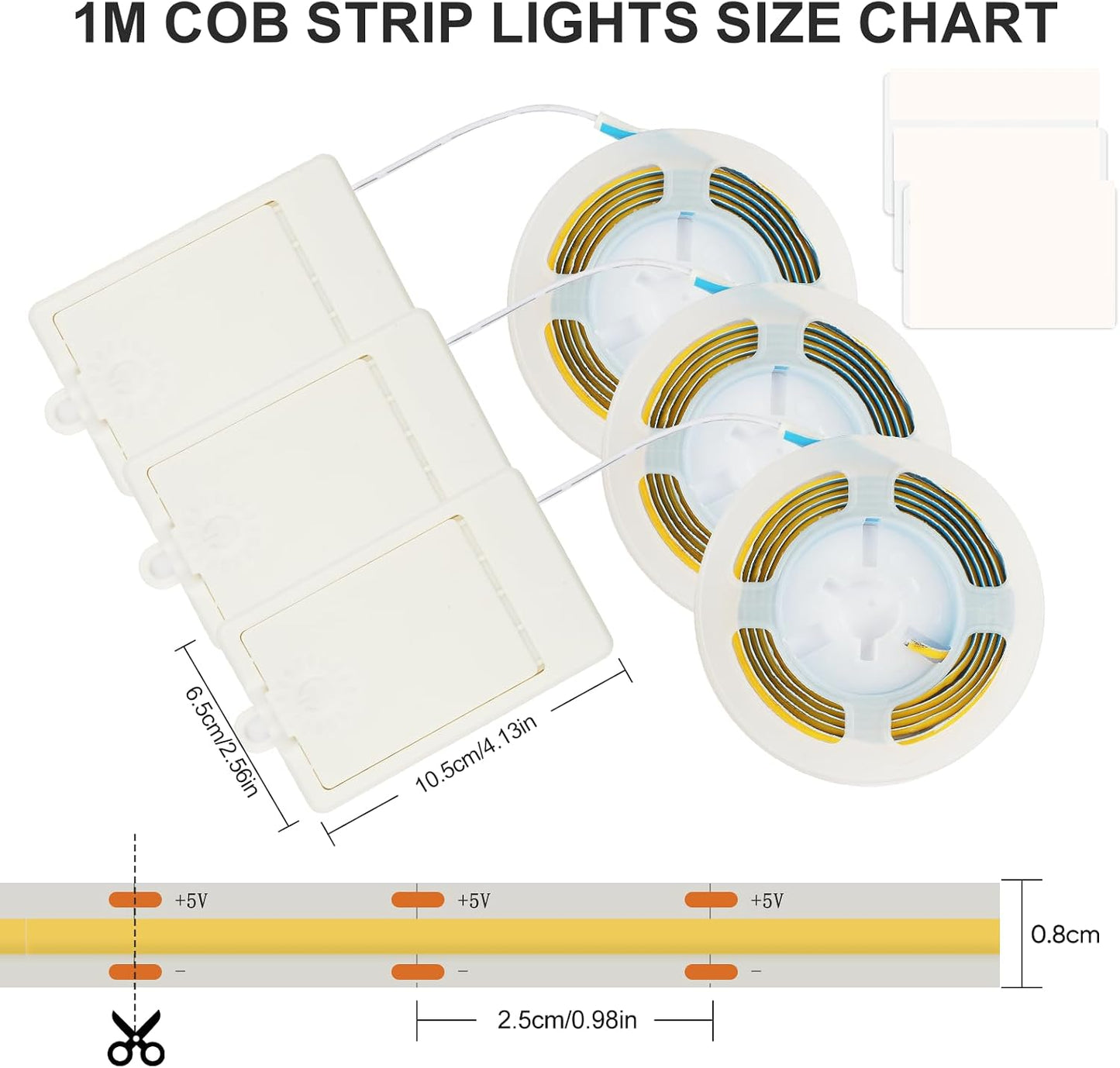 OMIKA 3 Pack COB LED Strip Lights, 3.3ft 320 LEDs Battery Operated LED Strip Lights, Flexible Cuttable Light Strips for