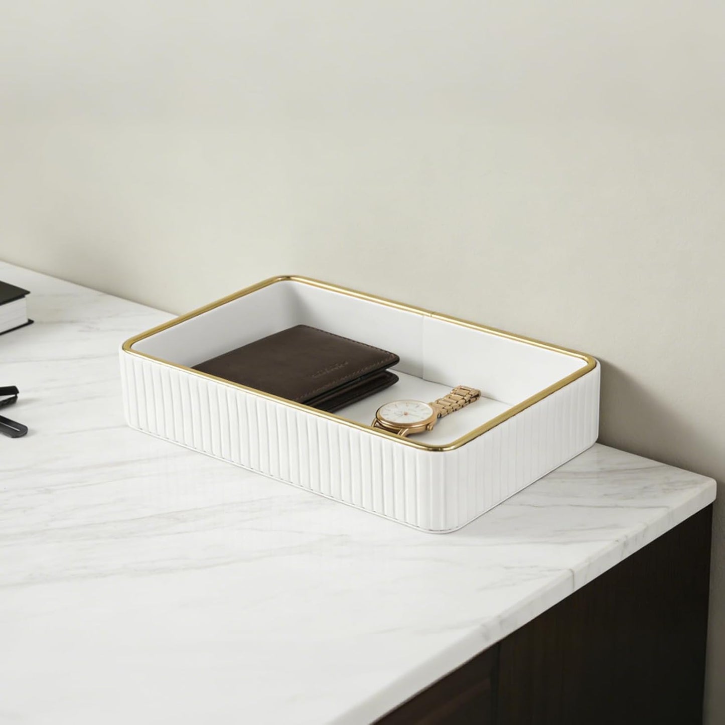 PU Leather Valet Tray / Cream