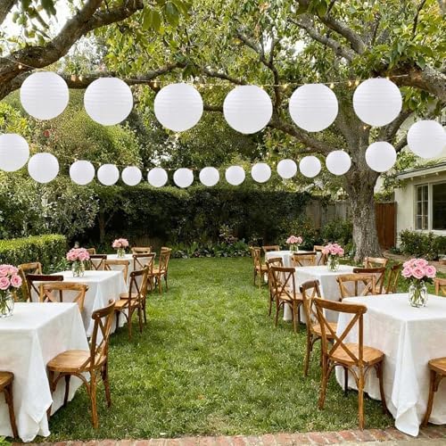 White Paper Lanterns Party Decorations, Hanging Paper Lanterns for Birthday Wedding Baby Bridal Shower Christmas New Year Party Decoration (12 PCS)