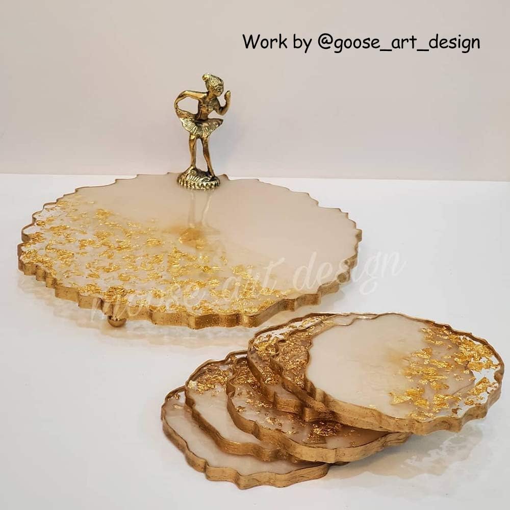 Round Tray / Large Tray Mold for Resin + Geode Agate Coaster Molds / Set of 5