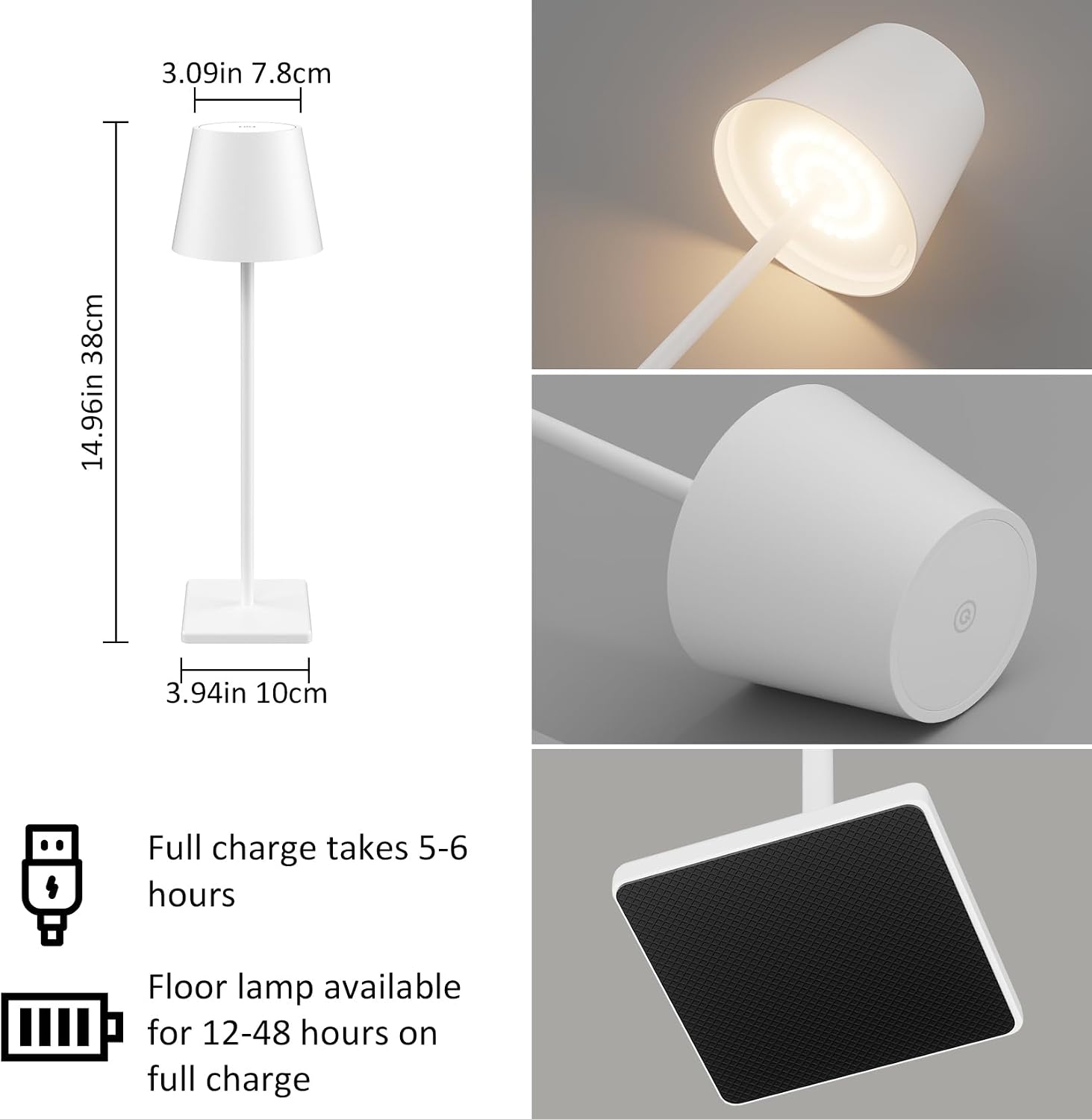 White Cordless Table Lamp, 2 Pack 5500mAh Battery Powered LED Table Light, 3 Color Temperatures Stepless Dimmable