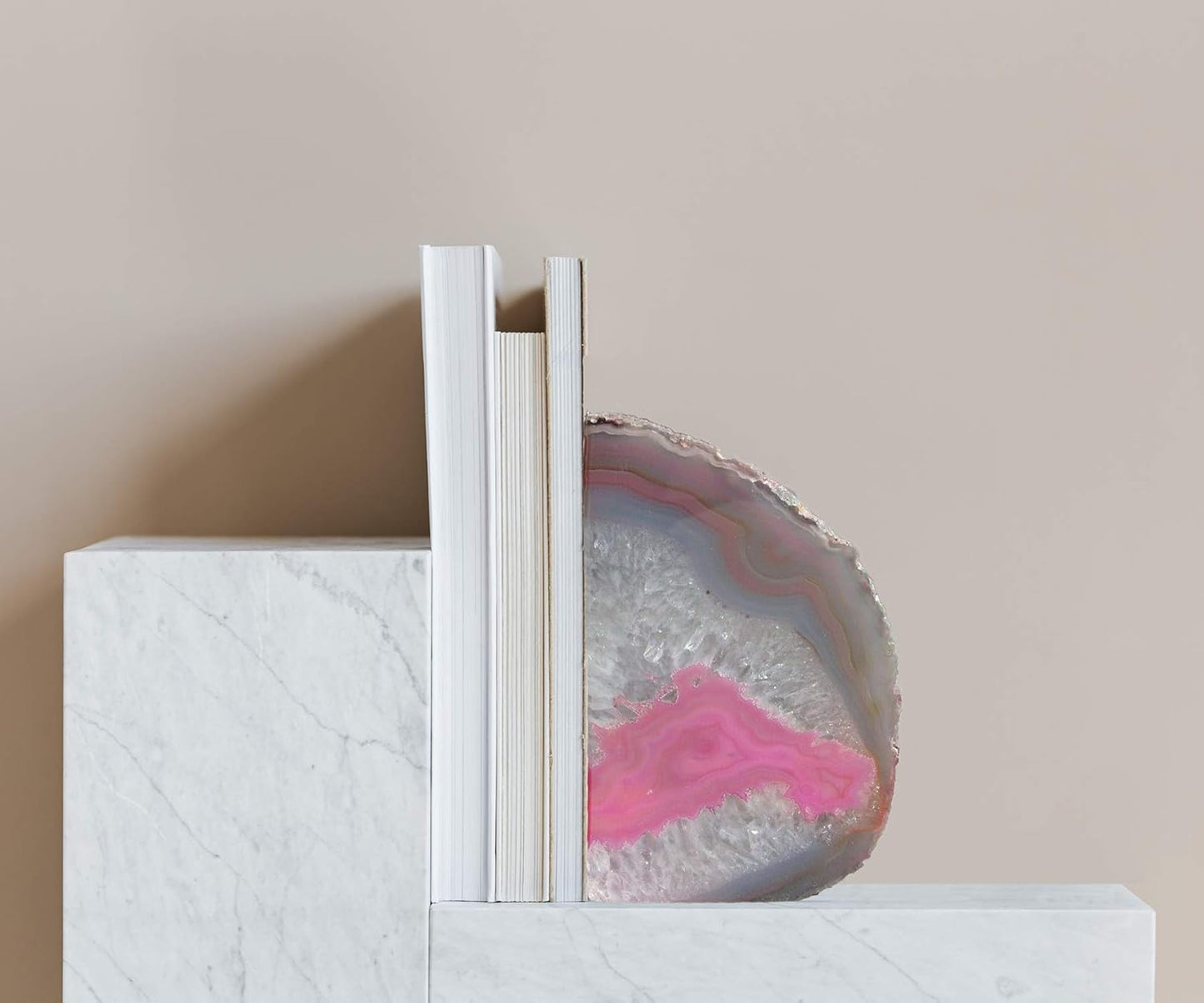Agate Bookends 1 Pair 2-3 Lbs Small Natural Crystal Book Stopper for Books CDs & / Pink / 2-3LBS