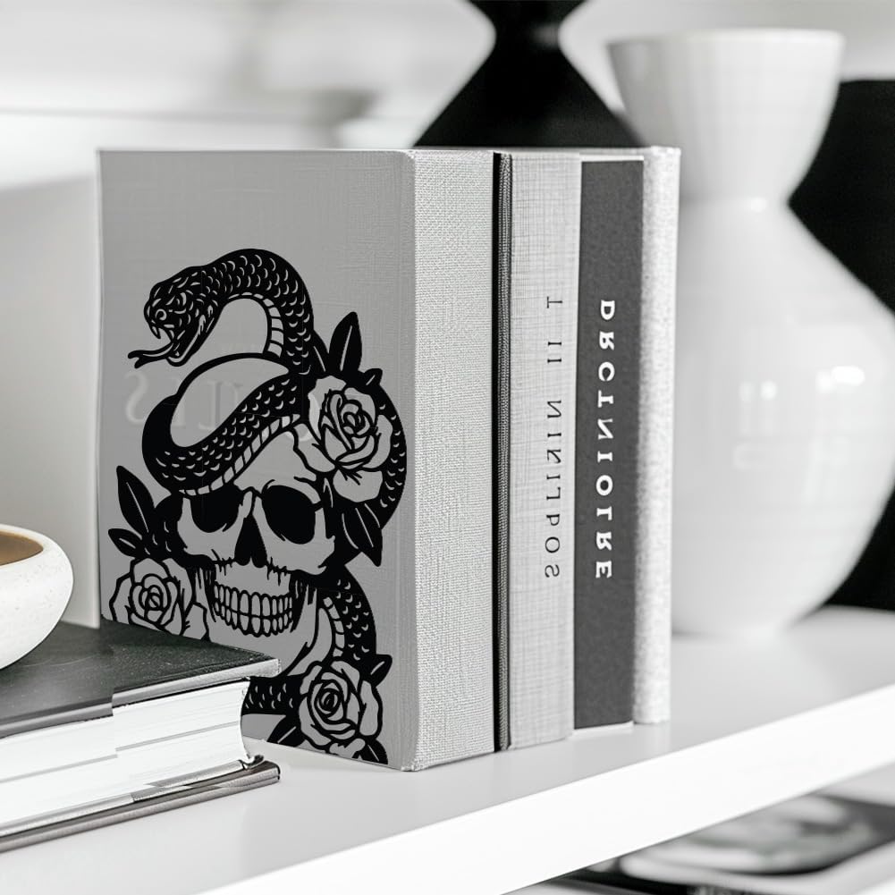 Metal Bookends / Modern Decorative Heavy Duty Study Book Support Stoppers / Skulls and Snakes