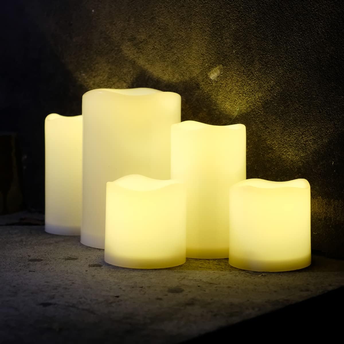 NONNO&ZGF 5 Pack Outdoor Waterproof Flameless Candles, Remote Battery Operated LED Resin Rainproof Pillar Candles (1pcs