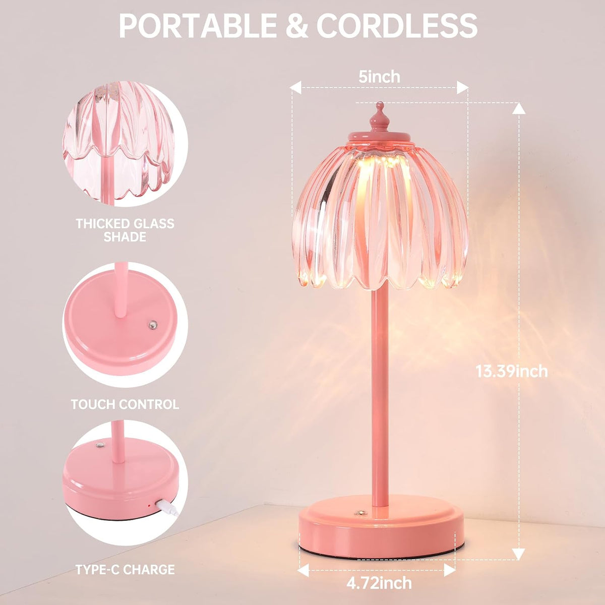 Shenmoyl Rechargeable Table Lamp with 5200mAh Battery & Touch Control - 3 Adjustable Color Temperatures, Cordless
