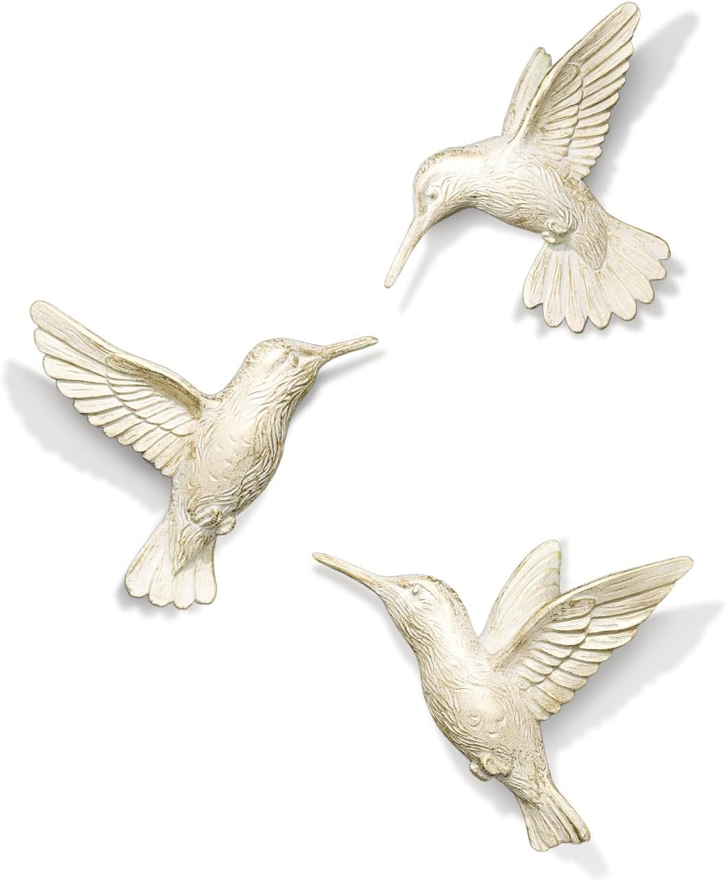 GUSFREUD 3D Hummingbird Wall Decor Set - Gold Resin Bird Wall Decor for Living Room, Bedroom and Gallery Walls - Ivory