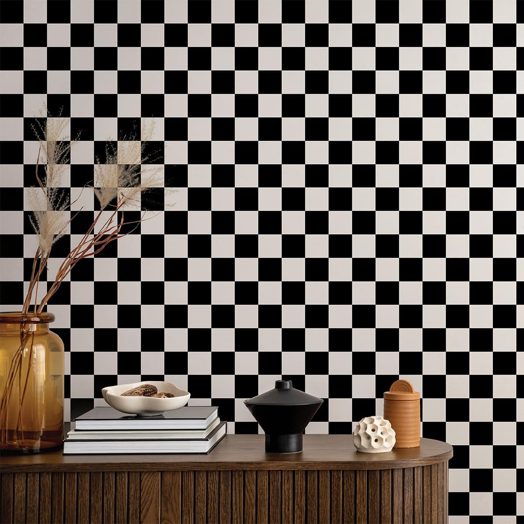 Black & White Checkmate Removable Peel and Stick Wallpaper / Black/white / 20.5 x 16.5