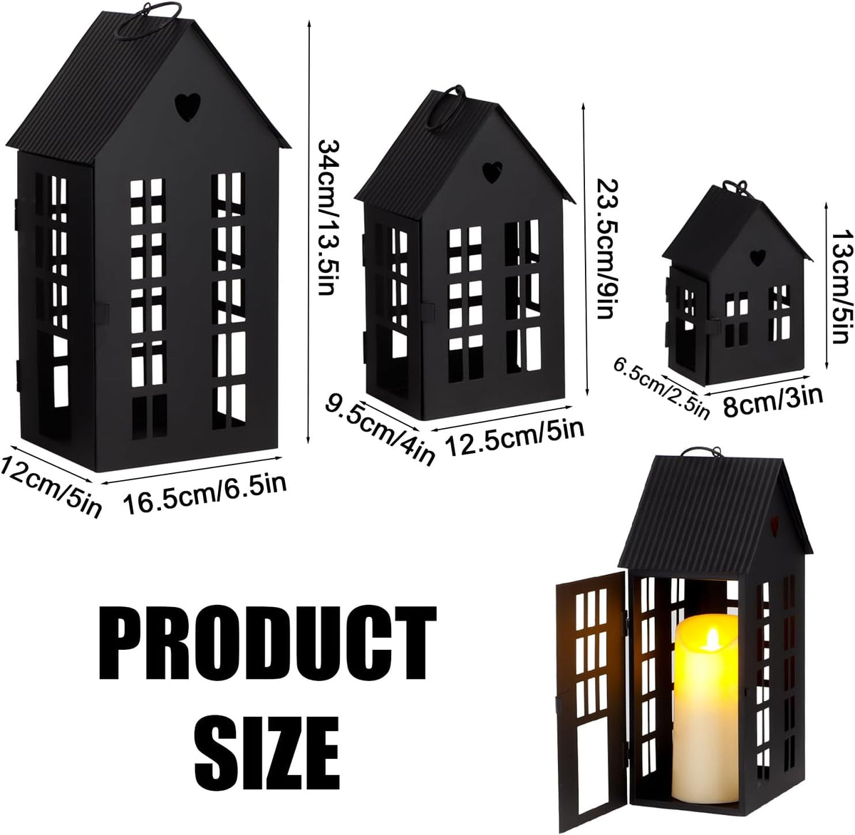 TRIROCKS Set of 3 Decorative Hanging Lanterns 13.5"&9.5"&5.5" H Gothic Street Town House Village Decor Candle Holders