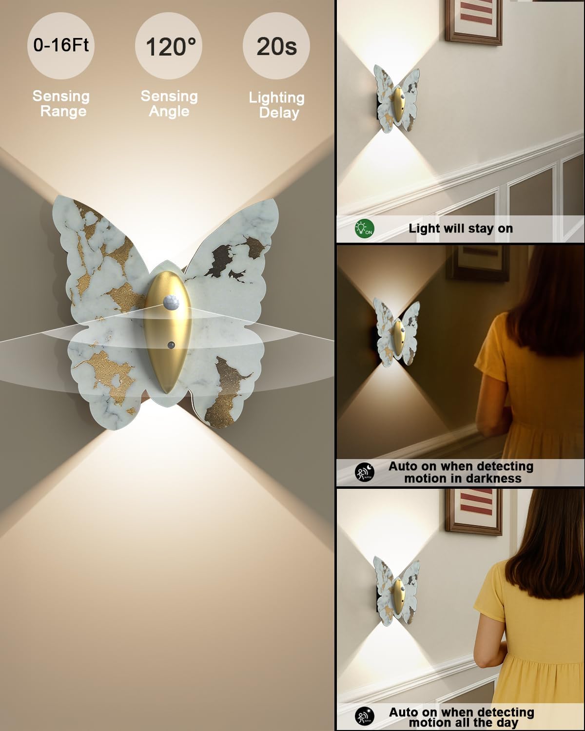 Eneru Motion Sensor Wall Sconce Set of 2, Rechargeable Wall Lights, Indoor | 5000mAh Battery Operated Wall Sconces