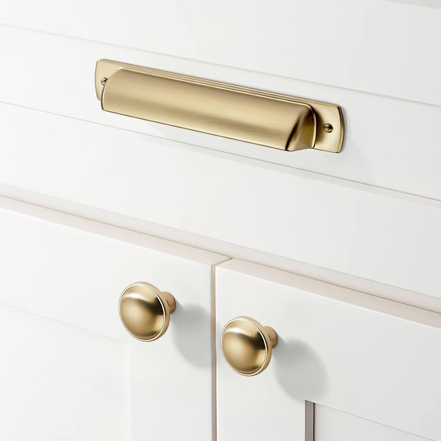 Drawer Cup Pulls Kitchen Cabinet / Cup Pulls 2-1/2" Hole Center / Brushed Brass / Brushed Gold