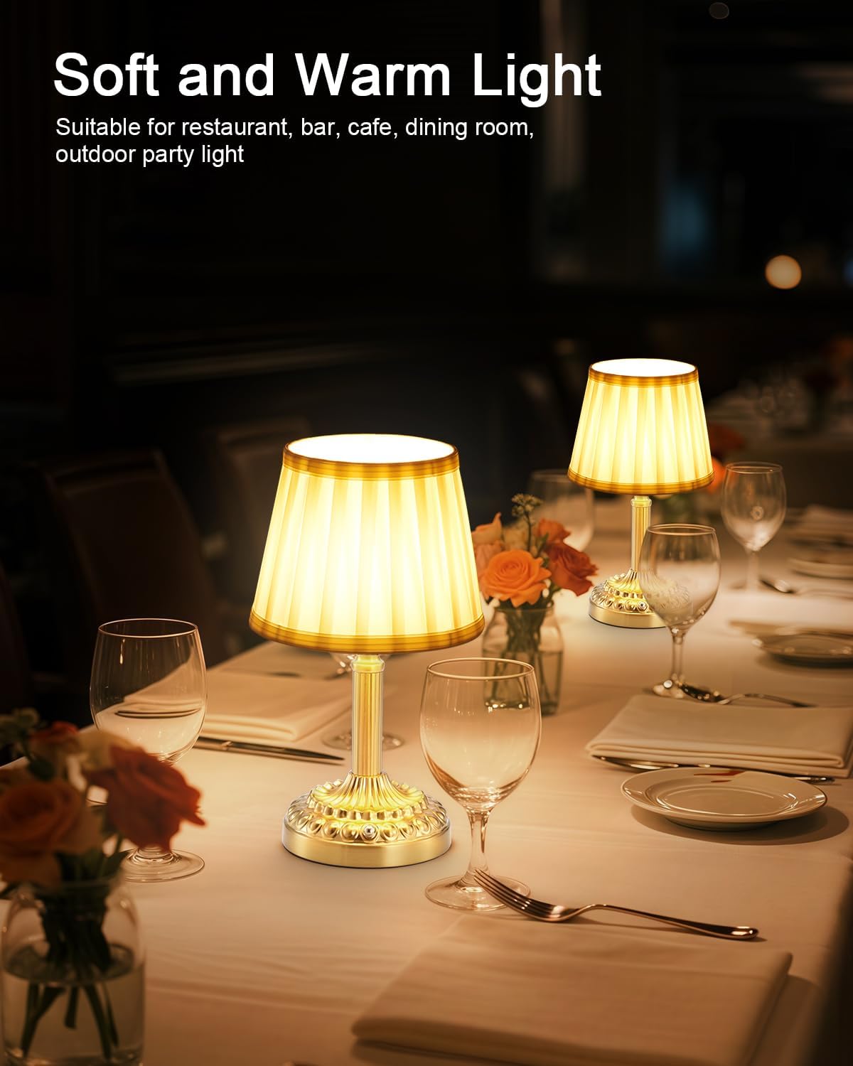 2 Pack Rechargeable Cordless Table Lamps for Restaurant Dining | 5200mAh Small Battery Operated Lamp, Portable Dimmable