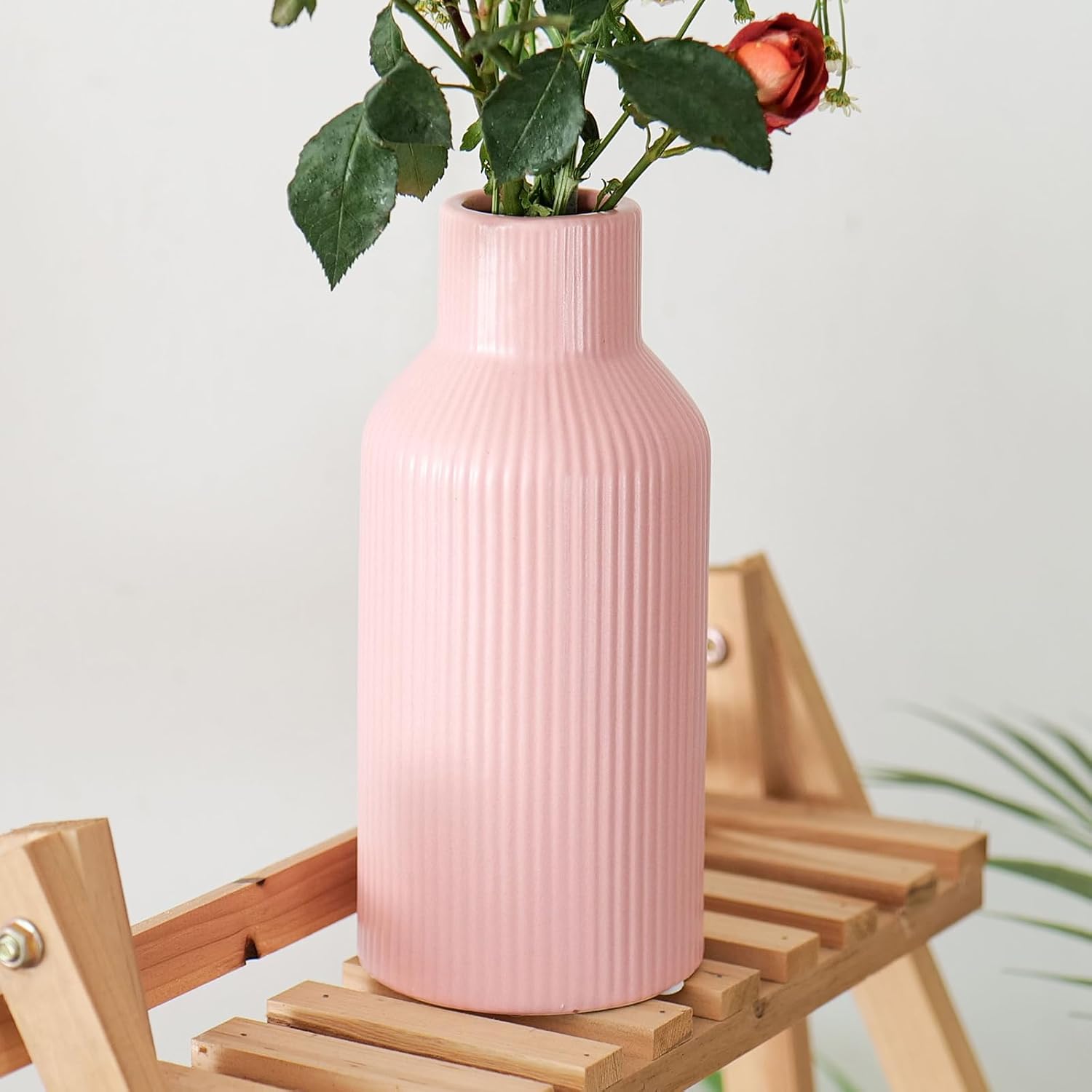 Bohemian Ceramic Vase / Pink / 8in