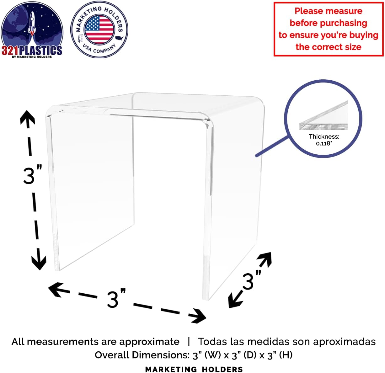 Acrylic Riser Display Stand 3" Reusable Square Platform POP Display / 3"W x 3"H / Clear / Set of 6