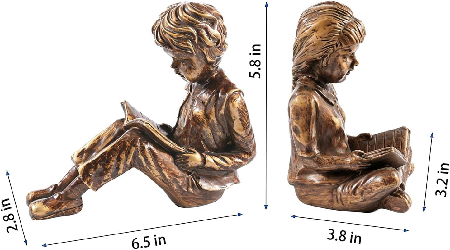 Vintage Resin Children Reading Bookends