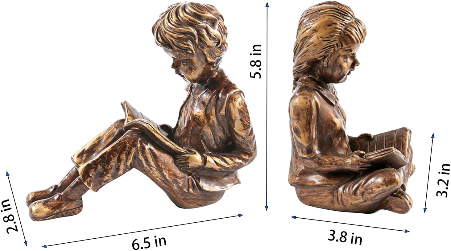Vintage Resin Children Reading Bookends