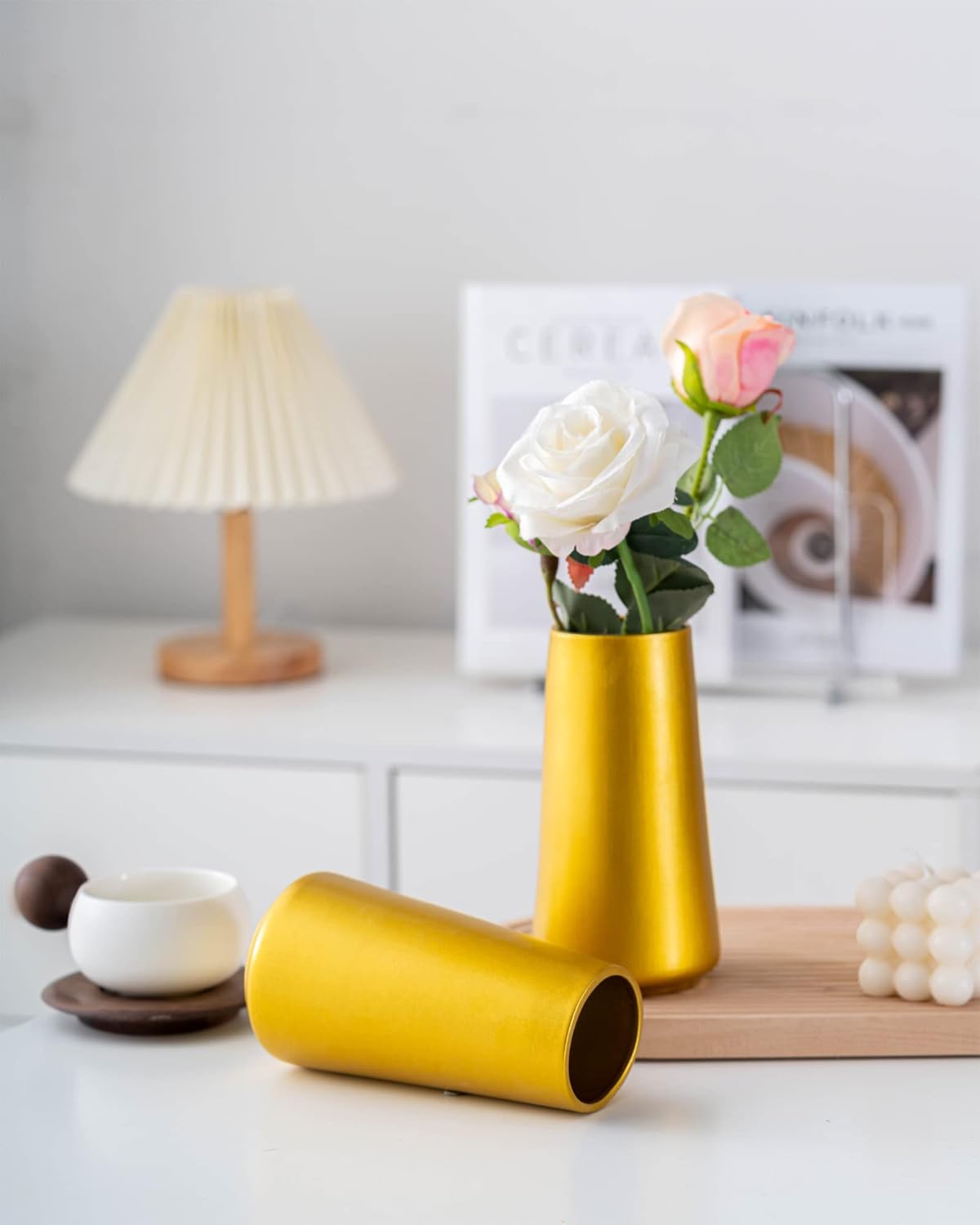 8" Ceramic Flower vase / Gold / Big