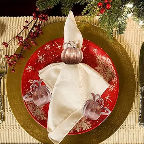 Halatool Thanksgiving Pumpkin Napkin Rings Set of 12, Alloy Fall Napkin Rings Halloween Dinner Tables Holders for Thanksgiving Weddings Holidays Gathering Dinner Party (Bronze)