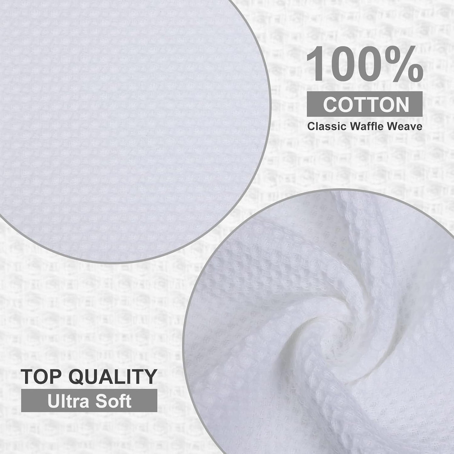 Kitinjoy 100% Cotton Waffle 12-Pack Kitchen Towels, 12" x 12", White | Ultra Absorbent, Super Soft, lightweight, Quick