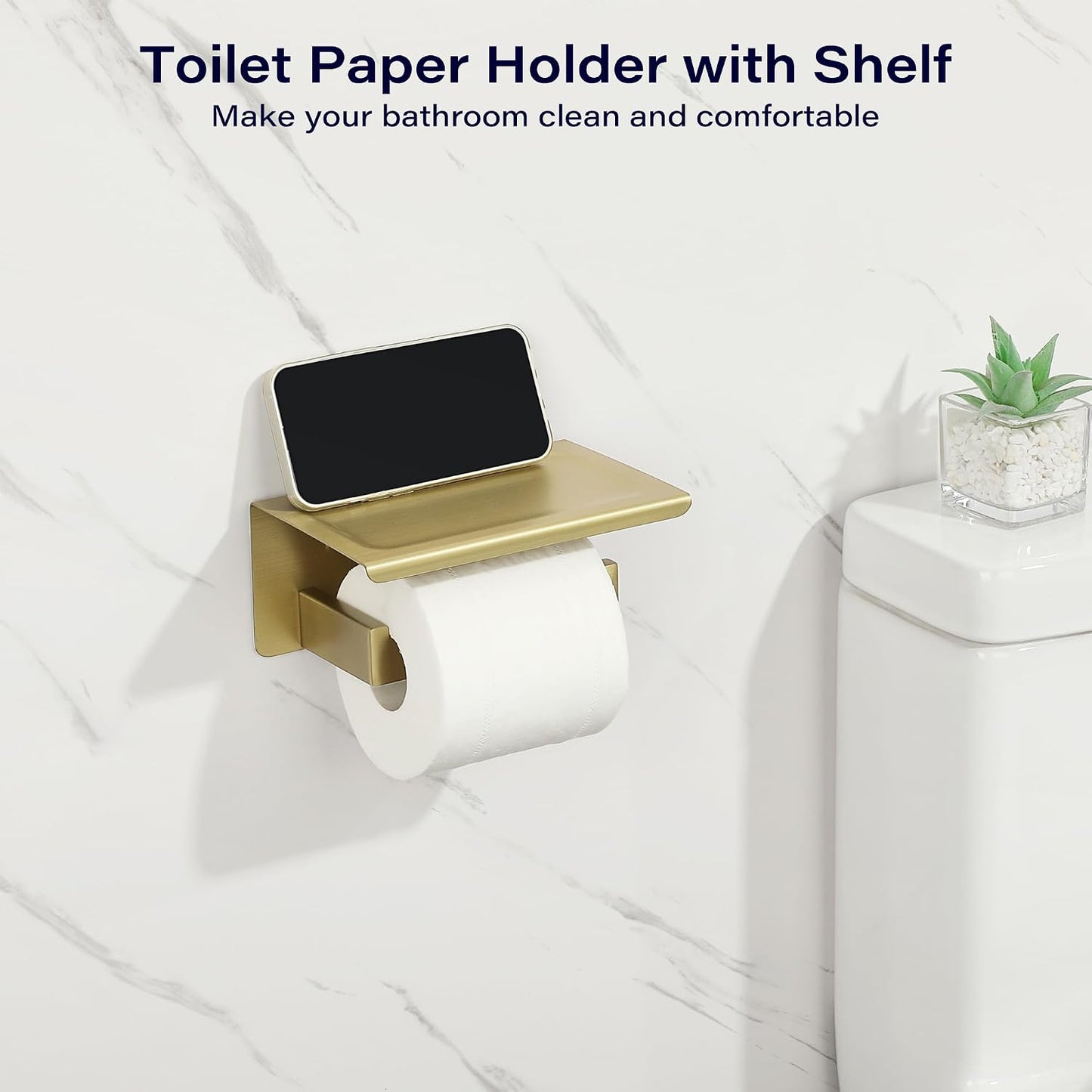 Alise Toilet Paper Holder with Shelf,Bathroom Tissue Holder,Gold | SUS304 Stainless Steel Toilet Paper Roll Holder